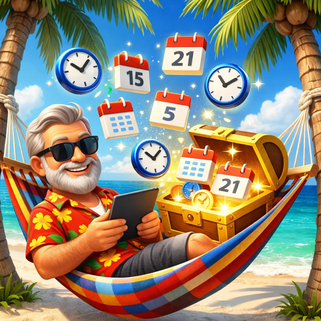 Business owner relaxing on a beach while automated scheduling tools save time and increase ROI.